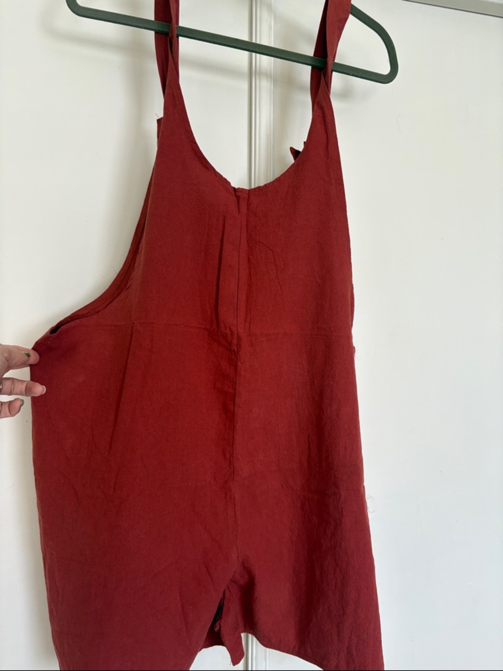 Rust colored Button-Front Linen Romper - Picture 7 of 7